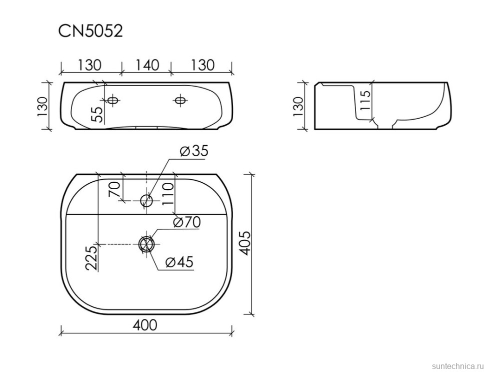 Раковина подвесная Ceramicanova Fonte с отверстием под смеситель, 420x425x145, белый, CN5052