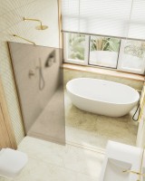 Душевая перегородка Maybahglass MGD-679-3ш 109 см, профиль золото, стекло бронза матовое