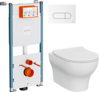 Комплект Унитаз подвесной VitrA Zentrum Round 7786B003-0075 безободковый + Крышка 801-003-019 с микролифтом + Инсталляция V-Fix Core 732-5800-01PV + Кнопка Root Round 740-2200 белая глянцевая