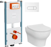 Комплект Унитаз подвесной VitrA Zentrum Round 7786B003-0075 безободковый + Крышка 801-003-019 с микролифтом + Инсталляция V-Fix Core 732-5800-01PV + Кнопка Root Round 740-2200 белая глянцевая