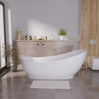 Акриловая ванна Grossman GR-2301 180x80 см, отдельностоящая, белая, овальная, с каркасом, со сливом-переливом
