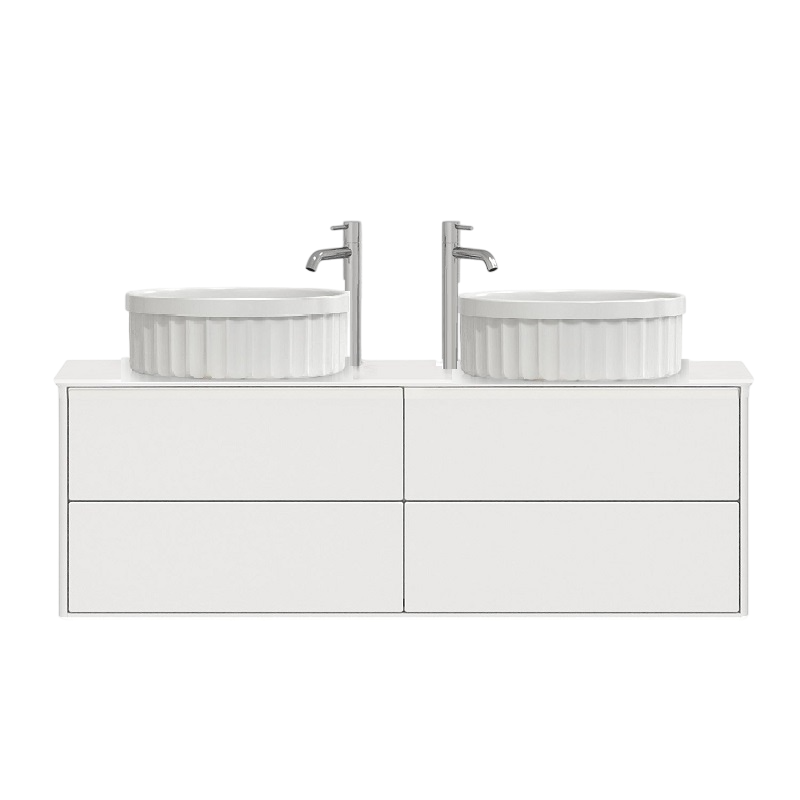 Тумба под раковину со столешницей Belux Джаз 140 подвесная, белая глянцевая