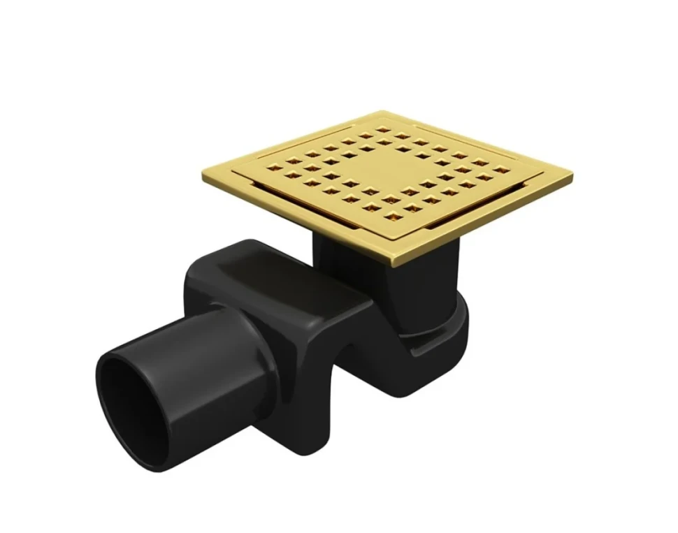 Душевой трап RGW Drain Leo 01-10Gb 10x10, в пол, золото brush, с сифоном