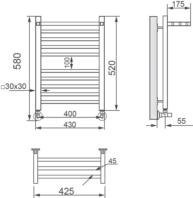 Полотенцесушитель водяной Ника Modern ЛМ-3 60/40, хром