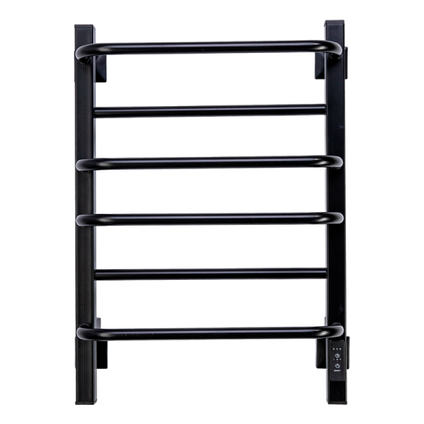 Полотенцесушитель электрический Comfysan Puro-K EC-6 60x45 см, скрытое подключение справа, слева, матовый черный, лесенка, из стали, с полкой