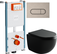 Комплект Унитаз подвесной Ceramicanova UP Rimless CN4007MB черный матовый + Инсталляция VitrA V-Fix Core 732-5800-01PV + Кнопка Root Round 740-2295 никель