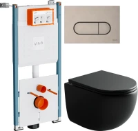 Комплект Унитаз подвесной Ceramicanova UP Rimless CN4007MB черный матовый + Инсталляция VitrA V-Fix Core 732-5800-01PV + Кнопка Root Round 740-2295 никель