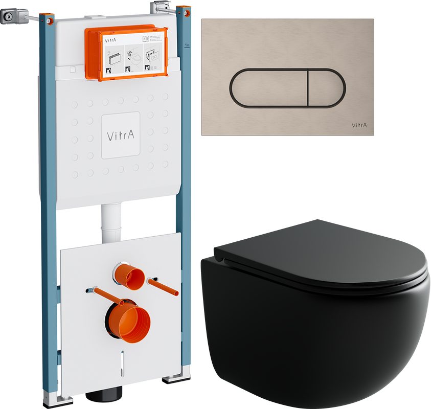 Комплект Унитаз подвесной Ceramicanova UP Rimless CN4007MB черный матовый + Инсталляция VitrA V-Fix Core 732-5800-01PV + Кнопка Root Round 740-2295 никель
