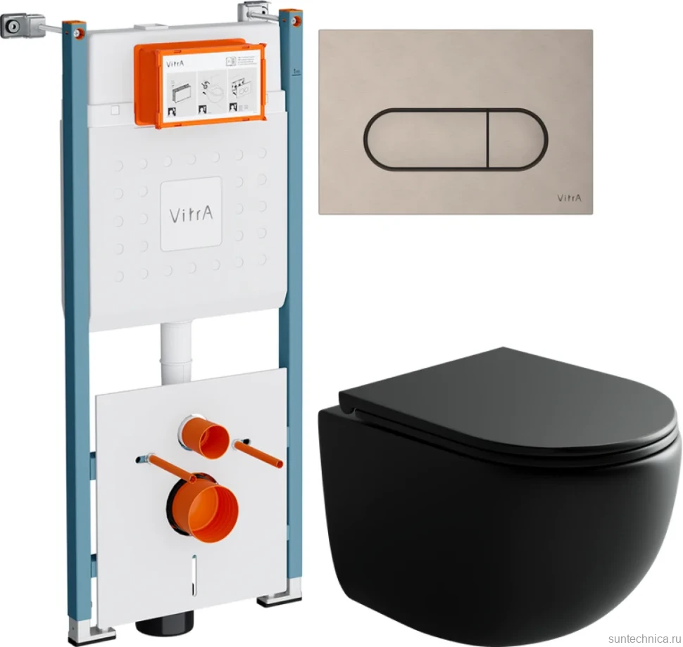 Комплект Унитаз подвесной Ceramicanova UP Rimless CN4007MB черный матовый + Инсталляция VitrA V-Fix Core 732-5800-01PV + Кнопка Root Round 740-2295 никель