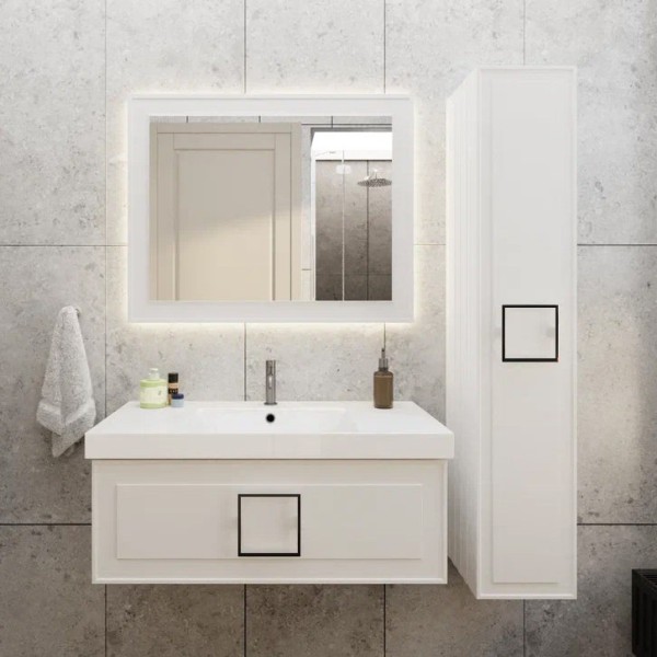 Мебель для ванной комнаты La Fenice Cubo 100 белая, ручка черная