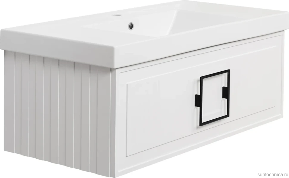 Мебель для ванной комнаты La Fenice Cubo 100 белая, ручка черная