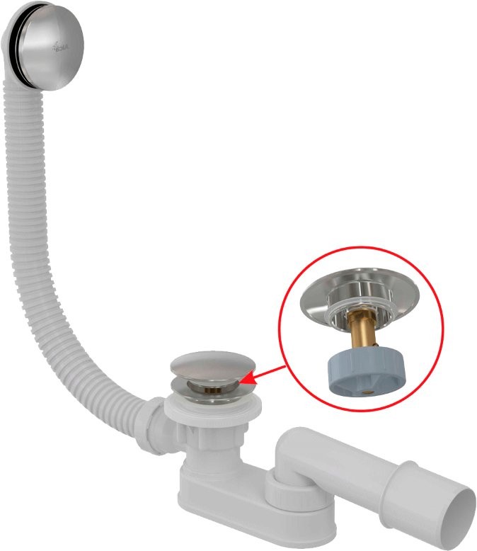 Слив-перелив для ванны AlcaPlast A507CKM 52 мм, клик-клак, хром, с сифоном