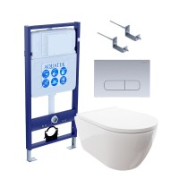 Комплект Унитаз подвесной AQUATEK Поларис AQ0700-00 безободковый, с микролифтом + Инсталляция Standard INS-0000012 + Комплект креплений KKI-0000002 + Кнопка KDI-0000016 хром