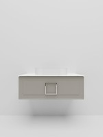 Тумба под раковину со столешницей La Fenice Cubo 90 подвесная, cappuccino, бежевая матовая, столешница белый мрамор, ручка белая