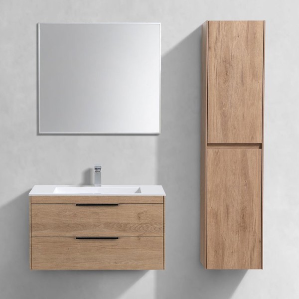 Мебель для ванной комнаты Vincea Chiara 2D 80, 2 ящика, натуральный дуб, с белой раковиной