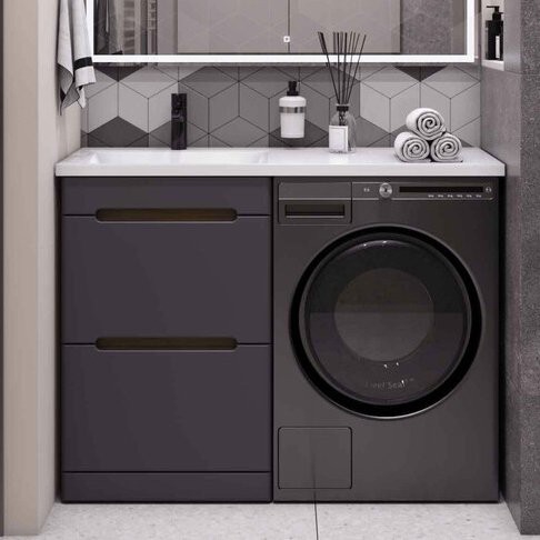 Тумба под раковину SanStar Darko 50 напольная, под стиральную машину, дуб вотан, графит софт