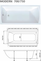 Комплект Акриловая ванна 1MarKa Modern Стандарт 2+ 140x70 см, пристенная, белая, со сливом-переливом