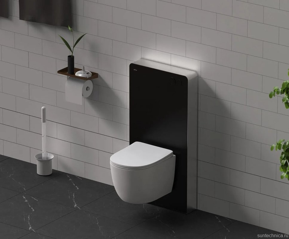 Инсталляция с кнопкой Abber AC0107MB цвет черный, пневматическое управление, крепление на стену