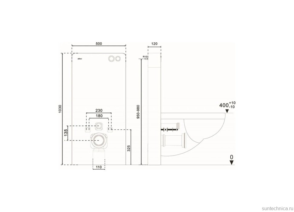 Инсталляция с кнопкой Abber AC0107MB цвет черный, пневматическое управление, крепление на стену