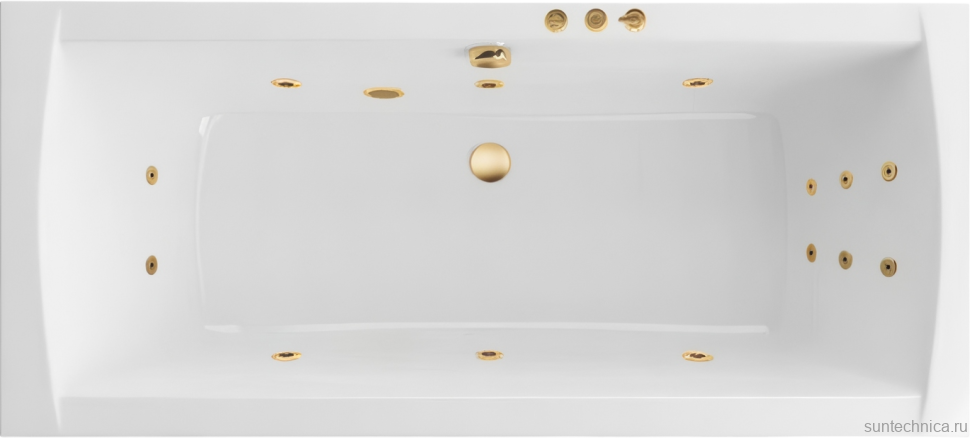 Акриловая ванна Excellent Aquaria Lux Slim Smart 180x80 см, встраиваемая, с гидромассажем, белая, с каркасом, со сливом-переливом, фурнитура золото