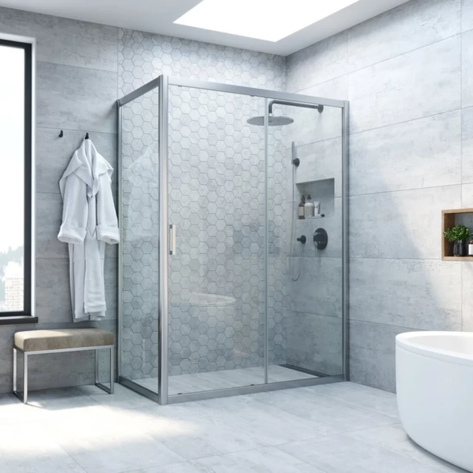 Душевой уголок Vegas Glass ZP+ZPV NOVO 120*100 07 01 профиль матовый хром, стекло прозрачное