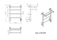 Полотенцесушитель электрический Grota App 430х600 NP EL 60x45 см, подключение справа, слева, скрытое подключение справа, глянцевый хром, лесенка, с полкой