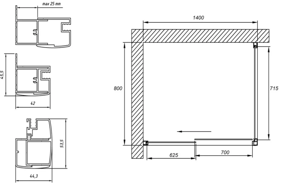 Душевой уголок Vegas Glass ZP+ZPV Tur Novo 140*80 09 10 профиль золото, стекло сатин
