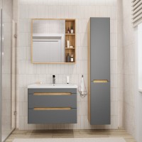 Тумба с раковиной SanStar Diva 70 подвесная, графит софт, дуб вотан, раковина Миранда 70