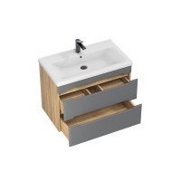 Тумба с раковиной SanStar Diva 70 подвесная, графит софт, дуб вотан, раковина Миранда 70