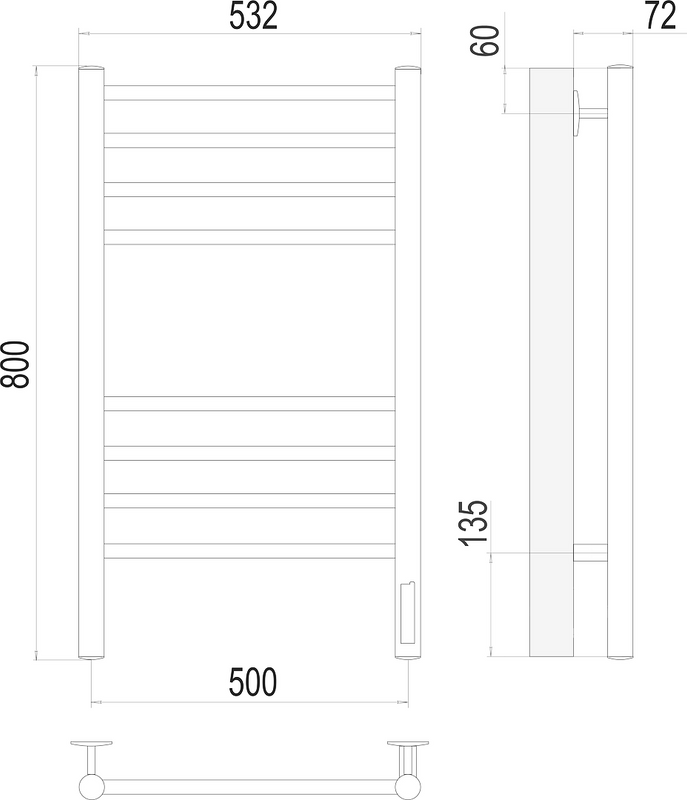 Полотенцесушитель электрический Terminus Аврора П8 500x800, черный муар