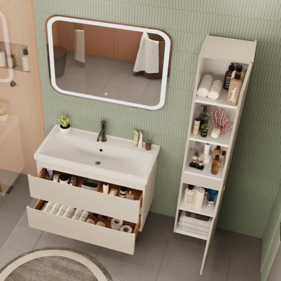 Мебель для ванной комнаты SanStar Riana 100 подвесная, cappuccino, раковина Фостер 100