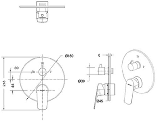 Встраиваемый смеситель для душа и ванны Bravat Rhein PB8429564CP-3-ENG