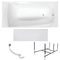 Акриловая ванна 1MarKa Elegance Премиум 170x70 см, пристенная, белая, с каркасом, с экраном, со сливом-переливом