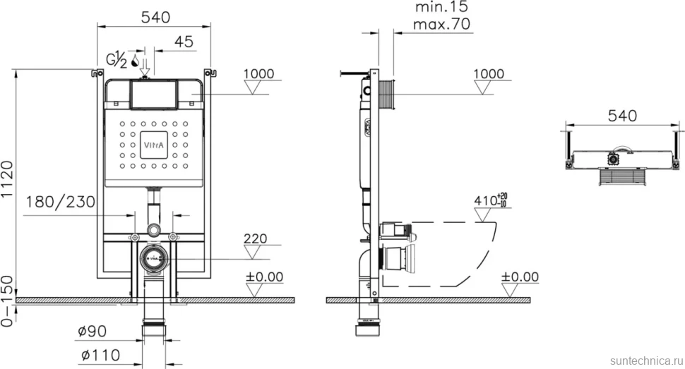 Система инсталляции для унитазов VitrA V-Fix Core 738-5800-01 с кнопкой смыва Root Square 740-0411 черной