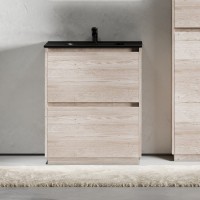 Тумба с раковиной Sancos Libra Floor 70 дуб галифакс натуральный, черная раковина CN7007MB