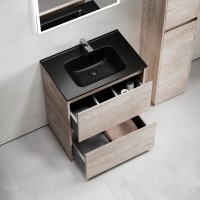 Тумба с раковиной Sancos Libra Floor 70 дуб галифакс натуральный, черная раковина CN7007MB