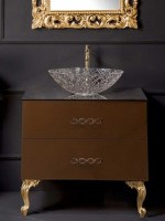 Тумба с раковиной Armadi Art NeoArt 80 шоколад с ручками Wave золото, с ножками