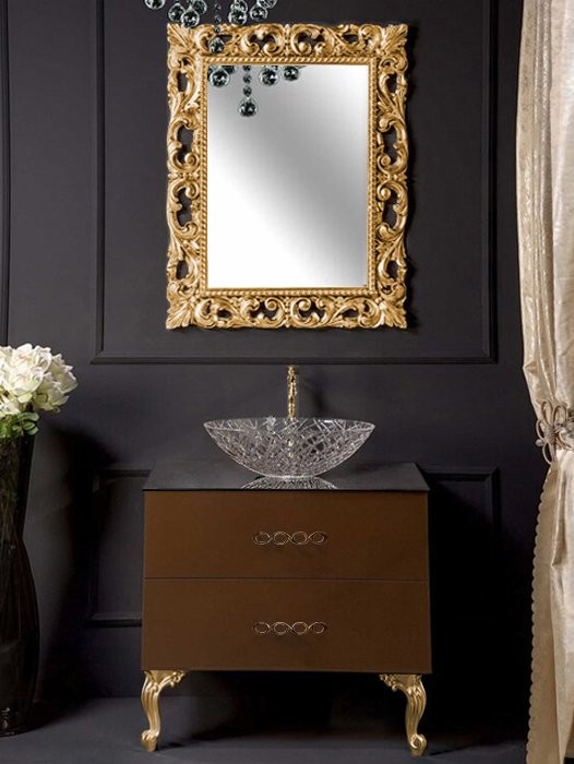 Тумба с раковиной Armadi Art NeoArt 80 шоколад с ручками Wave золото, с ножками