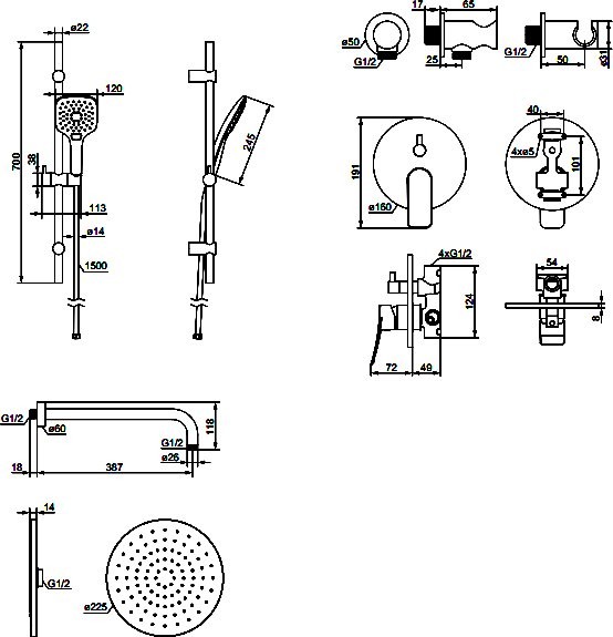 Душевой комплект Damixa Galaxy DXE7514020 С ВНУТРЕННЕЙ ЧАСТЬЮ