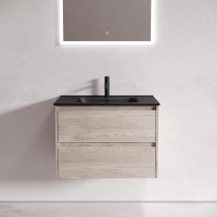 Мебель для ванной комнаты Sancos Libra 70 дуб галифакс натуральный, черная раковина CN7007MB