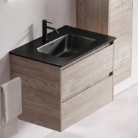 Мебель для ванной комнаты Sancos Libra 70 дуб галифакс натуральный, черная раковина CN7007MB