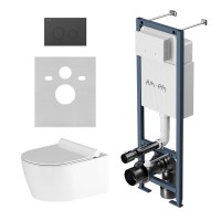 Комплект Унитаз подвесной Damixa Jupiter DX77C1700SC безободковый, с микролифтом + Инсталляция AM.PM ErgoFit I012711.0138 с кнопкой ErgoFit L черная матовая