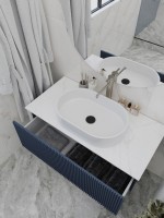Тумба под раковину со столешницей La Fenice Terra 80 подвесная, синяя, столешница белый мрамор