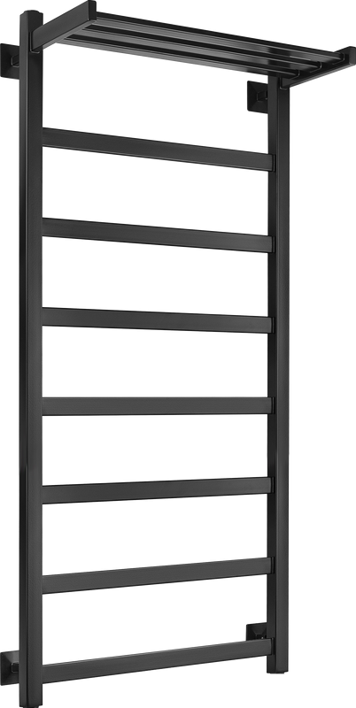 Полотенцесушитель электрический Secado Корсико 1 СП 105x55 см, подключение слева, матовый черный, лесенка, с полкой