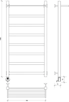 Полотенцесушитель электрический Secado Корсико 1 СП 105x55 см, подключение слева, матовый черный, лесенка, с полкой