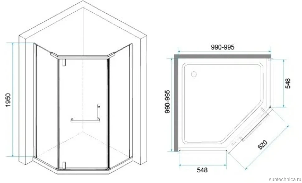 Душевой уголок RGW Hotel HO-081 100x100x195 см, профиль черный, стекло матовое