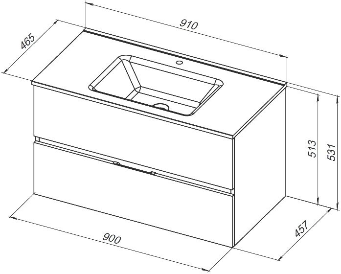 Тумба с раковиной Aquanet Алвита New 90 подвесная, дуб веллингтон табак, 2 ящика