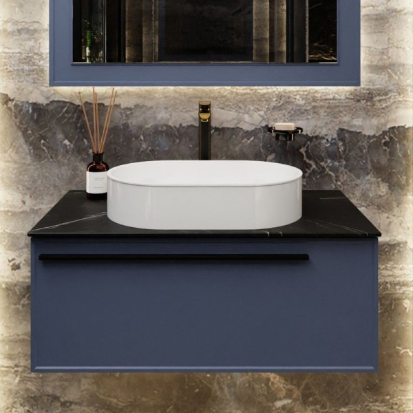 Тумба под раковину со столешницей La Fenice Elba 90 подвесная, синяя, столешница черный мрамор