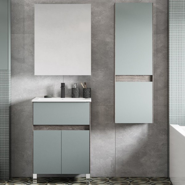 Мебель для ванной комнаты AQUATON Форест 60 дуб рошелье, сумеречный голубой, раковина Элина 60