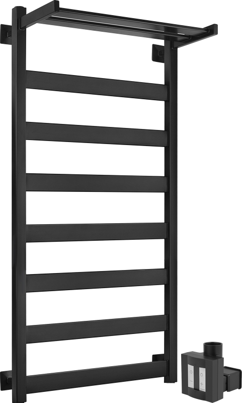 Полотенцесушитель электрический Secado Комано 1 СП , 105x55 см, скрытое подключение справа, матовый черный, лесенка, с полкой